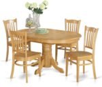 East West Furniture AVGR5-OAK-W 5 Piece Dining Room Table Set Includes an Oval Kitchen Table with Butterfly Leaf and 4 Dining Chairs, 42x60 Inch, Oak - Image 2