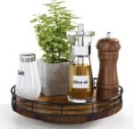 Farmhouse Oak 9" Lazy Susan Turntable Organizer for Cabinet, Round Wooden Lazy Susan Organization and Storage for Dining Table, Pantry, Kitchen, Countertop, Cupboard,Home Decor, Walnut Wood - Image 2