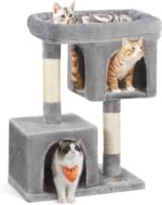 Feandrea Cat Tree, 33.1-Inch Cat Tower, L, Cat Condo for Large Cats up to 16 lb, Large Cat Perch, 2 Cat Caves, Scratching Post, Light Gray UPCT61W - Image 2