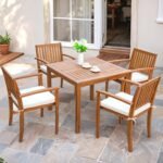 Flamaker 5 Piece Outdoor Dining Set Acacia Wood Patio Table and Chairs with Soft Cushions Patio Furniture for Deck, Backyard, Garden - Image 2