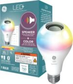 GE LED+ A21 LED Light Bulb, Indoor Color Changing Wireless Blutooth Speaker Light with Remote, 9W, Multicolor and Soft White (1 Pack) - Image 2