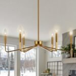 Gold Farmhouse Chandeliers for Dining Room, 6-Light Modern Chandelier Light Fixture, Brushed Brass Industrial Candle Lighting Hanging Ceiling for Living Room Bar Kitchen Island Lights - Image 2