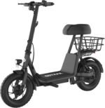 Gotrax A5 Electric Scooter w/Seat for Adults, 12" Pneumatic Tire, Max 15.5 Miles&15.5 Mph Power by 400W Motor, Dual Rear Shock Absorber&Dual Brake, Comfortable Wider Seat&Carry Basket& Hook, Black - Image 2