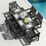 HDPE Outdoor Patio Dining Set with Table & 6 Chairs, All-Weather 7-Piece Outdoor Table and Chairs, 2" Umbrella Hole, Patio Furniture for Garden, Backyard, Deck | Matte Black - Image 2