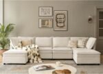 HULALA HOME 127'' Modular Sectional Sofa, Oversized U Shaped Couch with Storage Ottoman, Comfy Chenille Sofa with Deep Seat, 6 Seat Convertible Couches for Living Room, Beige - Image 2