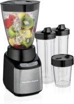 Hamilton Beach MultiBlend Smoothie Blender with 4 Shatterproof BPA Free Jars and Lids; Large 32oz Jar, 8oz Grinder for Nuts & Spices, and 2 Portable Travel Cups, 650 Watts, Black and Stainless (52400) - Image 2