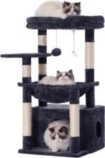 Heybly Cat Tree, Kitten Tower with Large Soft Cat Basket, Cat Condo with Spacious Cat Bed Cave with Hidden Space, Sisal-Covered Scratching Posts, Dangling Ball for Indoor Cats, Smoky Gray HCT008SG - Image 2