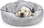 JOEJOY Small Dog Bed Cat Bed with Hooded Blanket, Cozy Cuddler Luxury Puppy Pet Bed, Donut Round Calming Anti-Anxiety Dog Burrow Cave Bed - Anti-Slip Bottom and Machine Washable 23 inch - Image 2