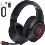 KAPEYDESI Wireless Gaming Headset, 2.4GHz USB Gaming Headphones Wireless for PC, PS4, PS5, Mac with Bluetooth 5.2, 40H Battery Life, ONLY 3.5mm Wired Jack for Xbox Series (Black Red) - Image 2
