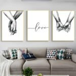 Kiddale Love and Hand in Hand Wall Art Canvas Print Poster,Simple Fashion Black and White Sketch Art Line Drawing Decor for Home Living Room Bedroom Office(Set of 3 Unframed, 16x20 inches) - Image 2