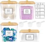 Laundry Pods Storage Container, Clear Laundry Room Organization and Storage,Detergent Powder Container,with Wooden Lids & Labels, 3+1 Pack - Image 2
