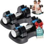 Lifepro Adjustable Dumbbells Set - 5in1-15lb 25lb 43lb 55lb weights Set & Single with Rack - Quick Adjust, Secure Grip - Compact Hand Weights for Men Women Home Gym - Image 2
