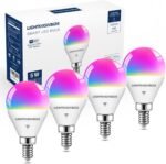 Lightinginside E12 Smart Light Bulbs 50W Equiv., G16.5 RGBCW Candelabra Chandelier Ceiling Fan Smart Bulb Works with Alexa/Google Home/Smart Life, 5W 550LM, 2.4G WiFi Bluetooth Bulb, ETL Listed, 4PCS - Image 2