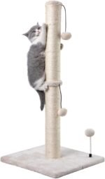 MECOOL 34” Tall Cat Scratching Post Premium Basics Kitten Scratcher Sisal Scratch Posts Trees with Hanging Ball for Indoor Cats, Beige - Image 2