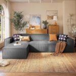 Marsail Modular Sectional Sofa, 111" L-Shaped Modular Sectional Couch with Deep Seat, Freely Combinable Sectional Clound Sofa for Living Room, No Assembly, Plush Corduroy Fabric, Grey - Image 2