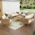 Merax 5-Piece Outdoor Acacia Wood Wicker Conversation Set with 3 Seater Sofa,Loveseat,2 Chairs and Coffetable for Backyard - Image 2