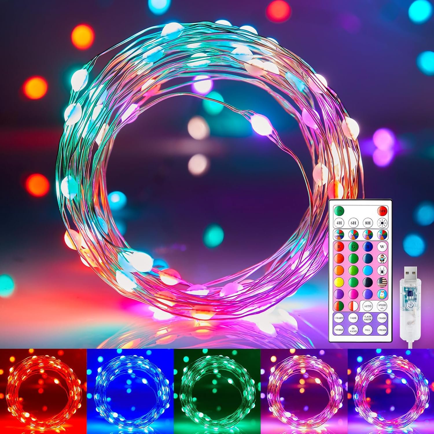 Minetom Fairy Lights Color Changing - 33FT 100 LED String Light with Remote, 16 Single Colors & 6 Holiday Colors,12 Modes, USB Fairy Lights for Bedroom, Halloween Light for Indoor Classroom Christmas - Image 2