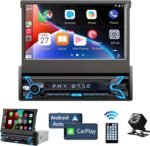 Naifay Single Din Car Stereo Compatible with Apple Carplay & Android Auto, 7inch Flip Out Touchscreen Car Radio with Bluetooth Foldable Car Audio Receivers, Mirror Link/Camera/FM/USB/AUX/TF/Subwoofer - Image 2