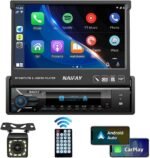 Naifay Single Din Touchscreen Car Stereo with Carplay & Android Auto, 7inch Flip Out Screen Car Stereo with Bluetooth Car Audio Receivers, Backup Camera, FM Radio/Mirror Link/USB/AUX/TF/Subwoofer - Image 2
