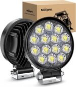 Nilight LED Pods 2Pcs 4.5Inch 42W 4200LM Round Flood Light Off Road Fog Lights Driving Roof LED Light Bar Work Light for ATV UTV SUV Truck Boat (15017C-B) - Image 2