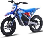 OLALA 36V Electric Dirt Bike for Kids Aged 4-8, Brushless 350W Racing Grade Electric Motorcycle, Up to 18.6MPH & 3 Speed Settings, Dual Disc Brakes, 14'' Off-Road Knobby Tires, Blue - Image 2