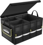 Oasser Car Trunk Organizer, Collapsible Waterproof Multi Compartments Car Storage Organizer with Foldable Cover Reflective Strip (Standard, Black) - Image 2