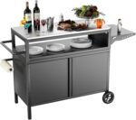 Outdoor Grill Table with Storage, Movable Outdoor Grill Cart, Stainless-Steel Tabletop Outdoor Kitchen Island, Patio Kitchen Island BBQ Cart with Wheels for Home BBQ Backyard Party - Image 2