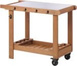 Outdoor Wooden Grill Cart Table with Wheels, Metal Top and Storage, for Patio Backyard Garden BBQ - Image 2