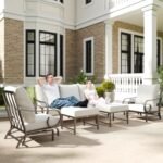 Outsunny 5 Piece Patio Furniture Set with 2 Rocking Chairs, 3-Seat Sofa, 2 Ottomans, Outdoor Conversation Set with Wide and Deep Seating, Metal Frame for Garden, Lawn, Deck, Backyard, Beige - Image 2