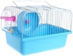 Pet Hamster Cage with Running Wheel Water Bottle Food Basin Portable Carrier House Mice Home Habitat for Going Out, Traveling (Blue) - Image 2