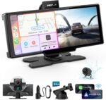 Portable Apple Carplay Screen, 10’’ Car Stereo Wireless Car Play & Android Auto Touch Screen, 4K Dash Cam, 1080P Backup Camera, Mirror Link/Voice Control/Music Play/GPS Navigation - Image 2