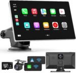 Portable Apple Carplay Screen for Car, 9" Wireless Apple Carplay & Android Auto,4K Dash Cam,1080p Backup Camera DVR,Car Audio Receivers GPS Navigation Mirror Link, Bluetooth,FM, Siri - Image 2