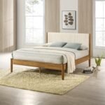 Roundhill Furniture Vichy Queen Platform Bed with Corduroy Upholstery in Light Walnut - Image 2
