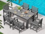 SERWALL Patio Dining Set for 6, Outdoor Dining Sets for 6 Person with 1 Umbrella Hole Cut-Out Rectangular Table and 6 Chairs, HDPE Dining Sets for Garden, Backyard, Poolside, Gray - Image 2