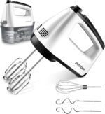 SHARDOR Hand Mixer Electric, 6 Speed & Turbo Mixer Electric Handheld, Snap-On Storage Case,5 Stainless Steel Accessories for Whipping, Mixing Cookies, Brownie, Cakes, Dough Batters, White - Image 2