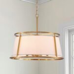 Shrine Lighting Drum Chandeliers, Modern Style, Perfect Pendant Light Fixture for Dining Room, Living Room, D20'' x H9'', Adjustable Chains 59'', E12*4 Sockets, White Lampshade & Brass Finish Frame - Image 2