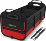 Simniam Large Trunk Organizer for Car, Collapsible Multi Compartment Car Trunk Organizer with 2 Retractable Straps, Suitable for All Kinds of Cars, SUV, Minivan - 4 Compartments Red - Image 2