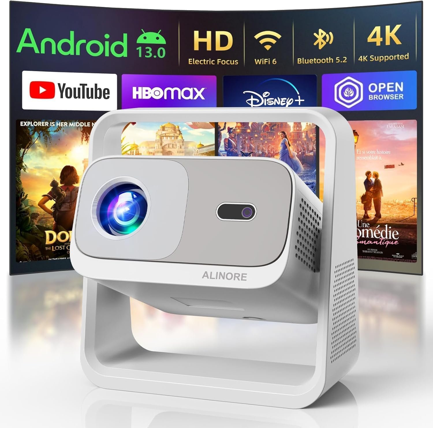 Smart Projector with WiFi and Bluetooth, Built-in Apps, Electric Focus & Auto Keystone Portable Outdoor Projecor, Native 1080P Projector 4K Support, Movie Projector for Home Theater (25000LM） - Image 2