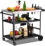 Spurgehom Outdoor Grill Cart, Pizza Oven Stand Table with Wheels Dining Cart for Outside Patio, Movable Kitchen Cooking Prep Table BBQ Cart with Mesh Racks for Home Party, Bar, Camping - Image 2