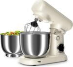 Stand Mixer with 3QT+3.5QT Dual Bowls, 10-Speed Electric 300W Food Mixer - Includes Egg Whisk, Dough Hook & Flat Beater for Home Baking & Daily Cooking (White) - Image 2