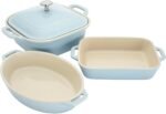 Staub Ceramic 4-pc Baking Pans Set, Casserole Dish with Lid, Brownie Pan, Light Blue - Image 2