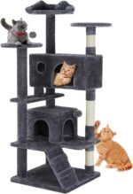 Sweetcrispy 53.95 Inch Cat Tree Tower, Multi-Level with Cat Scratching Post, Indoor Cat Condo with Climbing Ladder, Plush Toy, Play House for Cat, Dove Grey - Image 2