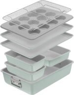 T-fal Refresh Ceramic Nonstick Baking Pans Set (8 Pc), Roaster, 12-Cup for Muffins, Loaf Trays, Baking Sheets Non Stick, Cooling Cooking Rack, Stackable Bakeware Set, Mint Green - Image 2