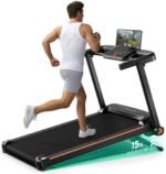 Treadmill with 0-15% Auto Incline, 3.5HP Quiet Brushless Foldable Treadmills for Home, Small Space Portable Running Walking Machine, 300 Lbs Capacity with Bluetooth APP & Pulse Monitor - Image 2