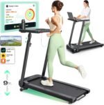 UREVO Treadmill with Desk Workstation, Walking Pad Treadmills for Home Office, Under Desk Compact Design Treadmill with HIIT Programs, Remote Control, LED Display - Image 2