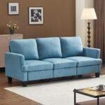 VINGLI Blue 83" Sofa Couches for Living Room, Modern Comfy 3 Seater Couch Faux Suede 25.6" Deep Seat Upholstery Cozy Sofas for Small Space, Bedroom, Apartment, Home Office - Image 2