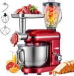 VIVOHOME 3 in 1 Multifunctional Stand Mixer with 6 Quart Stainless Steel Bowl, 650W 6 Speed Tilt-Head Meat Grinder, Juice Blender, Red - Image 2
