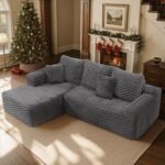 VanAcc 106’’ Oversized Modular Sectional Sofa, Deep Seat Cloud Couch with Corduroy Upholstery, L Shaped Boneless Sofas, Easy No-Assembly Lounge Couches for Living Room, Grey - Image 2