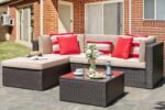 Vongrasig 5 Piece Patio Furniture Sets, Outdoor Patio Set Sectional Sofa, All-Weather PE Rattan Outdoor Couch with Ottoman, Glass Table for Garden, Backyard, Porch, Beige - Image 2