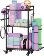 Weight Rack for Home Gym, All in One Yoga Mat Storage Rack, Workout Equipment Storage with Wheels and Hooks for Dumbbells Kettlebells Foam Rollers, Powder Coated - Image 2